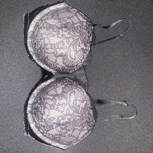 Victoria's Secret Black Lace Overlay Bra with Light Pink Cups